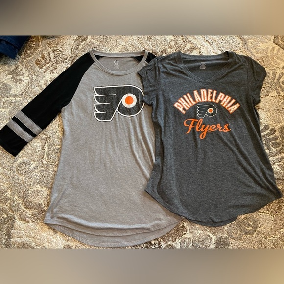 WOMEN'S PHILADELPHIA FLYERS T-SHIRT NHL Gray Bundle V NECK Medium 3/4 Sleeve - Picture 1 of 9